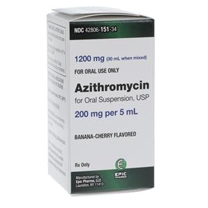 Azithromycin Oral Suspension 200mg/5mL Banana-Cherry Bottle 30mL Each