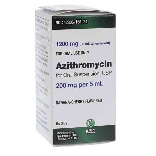 Azithromycin Oral Suspension 200mg/5mL Banana-Cherry Bottle 30mL/Bt