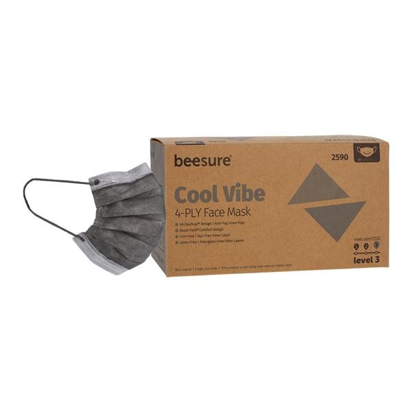 BeeSure Vibe Earloop Mask ASTM Level 3 Anti-Fog Gray 50/Bx, 8 BX/CA