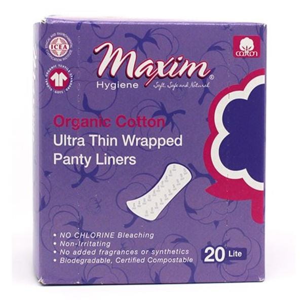 Panty Liner Organic Cotton Ultthn Lght Wrapped White Disposable FrgrncFr 20/Bx, 12 BX/CA