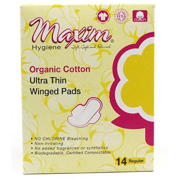 Sanitary Pad Organic Cotton Ultr Thn Reg Wngd White Disposable Frgrnc Fr 14/Bx