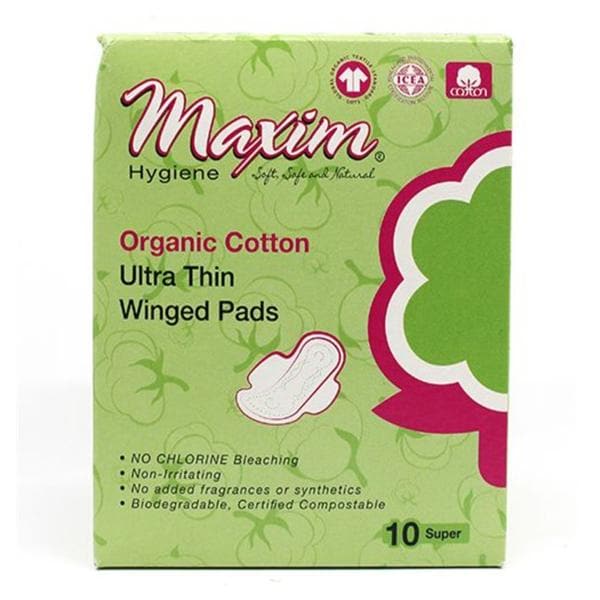 Sanitary Pad Organic Cotton Ultr Thn Spr Wngd White Disposable Frgrnc Fr 10/Bx