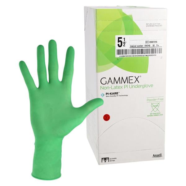 GAMMEX Non-Latex PI Underglove Polyisoprene Surgical Gloves 5.5 Standard Green, 4 BX/CA