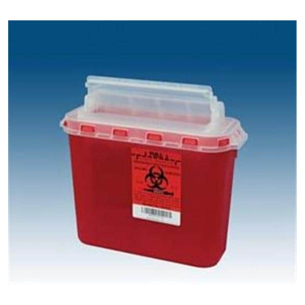 Plasti Products Sharps Container 5.4qt Red 12x12x4.8" Horizontal Drop Plastic Ea