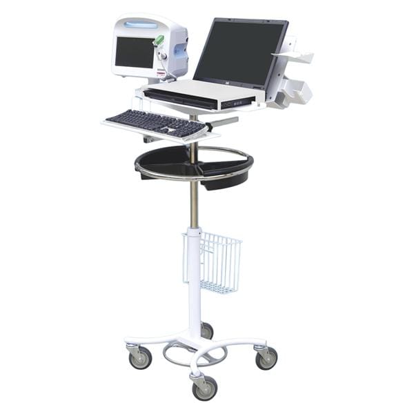 Laptop/Vital Signs Cart 18x24x36-46" 4" Caster Basket