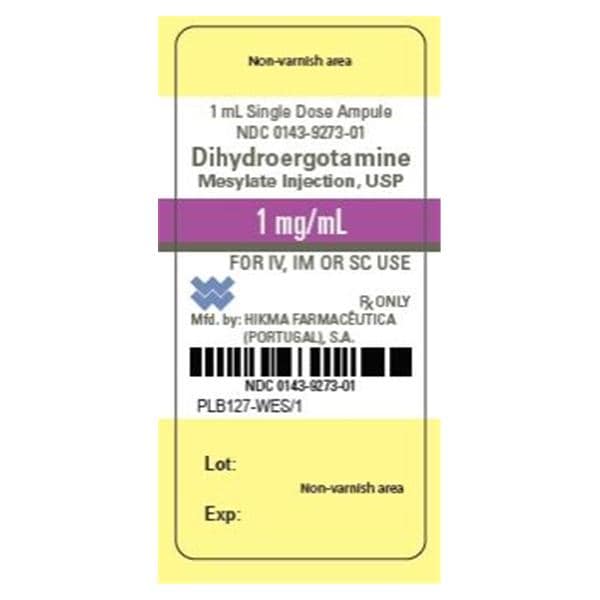 Dihydroergotamine Mesylate Injection 1mg/mL Ampule 1mL 10/Package