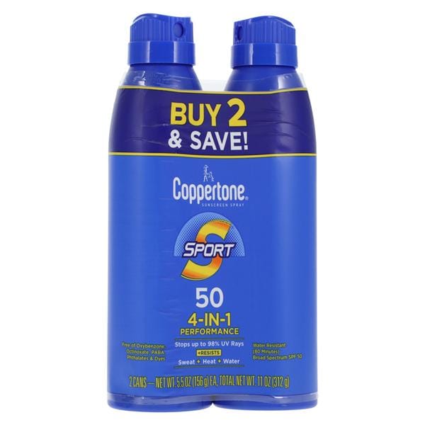 Coppertone Sport Sunscreen Spray FrgrncFr Adlt 5.5oz 2 Pack, Ar V. Wtr Rstnt Ea, 12 EA/CA