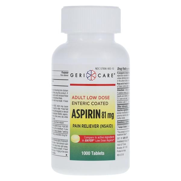 Aspirin EC Tablets 81mg Bottle 1000/Bt