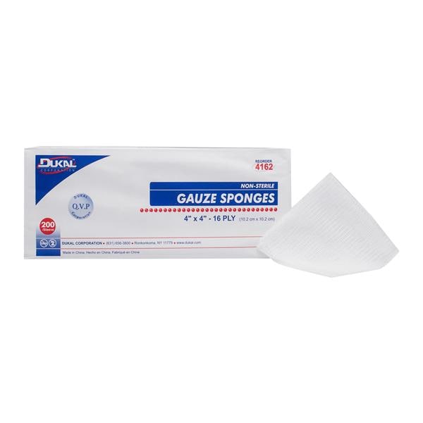 Cotton Gauze Sponge 4x4" 16-Ply Non-Sterile Square LF