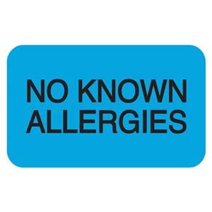 Medical Label No Known Allergies Light Blue Disposable 1-1/2x7/8" 250/Bx