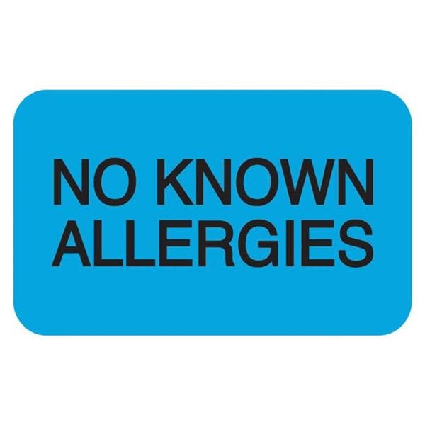 Medical Label No Known Allergies Light Blue Disposable 1-1/2x7/8" 250/Bx