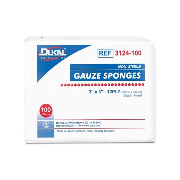 100% Cotton Gauze Sponge 3x3" 12 Ply Non-Sterile LF, 40 BG/CA