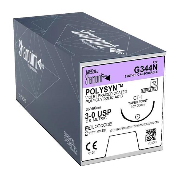 Polysyn Suture 3-0 36" Polyglycolic Acid Braid CT-1 Violet 12/Bx