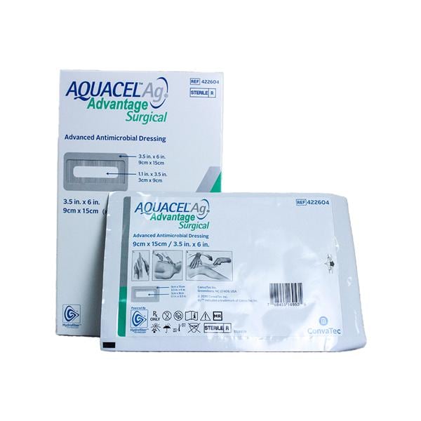 Aquacel Ag Hydrofiber Dressing Wound Dressing 3.5x6" Adhesive Gntl Adh Slvr LF