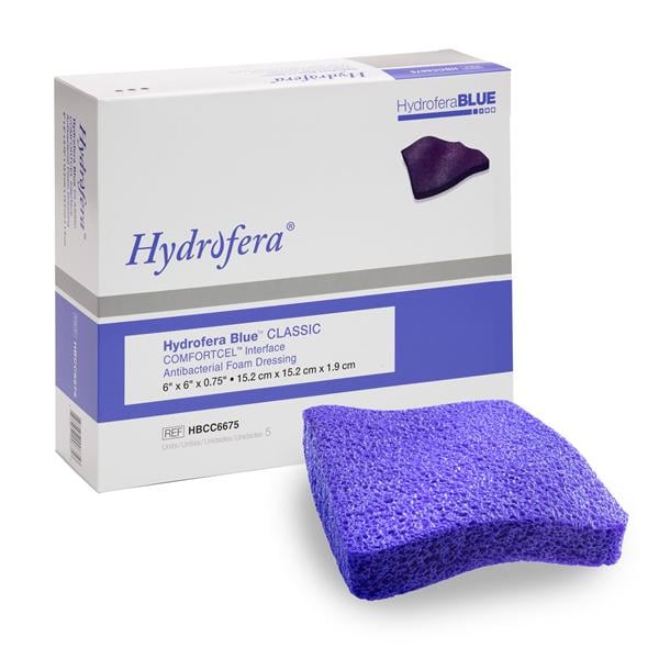 Hydrofera Blue ComfortCel PVA Foam Antibacterial Dressing 6x6" Strl Sqr Blu Abs