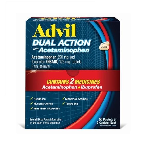 Advil Dual Action Caplets 250/125mg w/APAP 50x2/Bx, 24 BX/CA