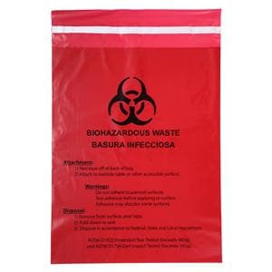 Biohazard Waste Bag 2mil 14x12" Red Stick-On Plastic 100/Bx