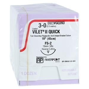 Vilet Quick Suture 3-0 18" PGA/FA Multifilament FS-2 Beige 12/Bx