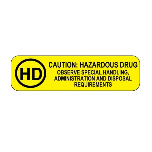 Pharmacy Warning Label Caution Hazardous Drug Yellow/Black 2-3/16x9/16" 1000/Pk