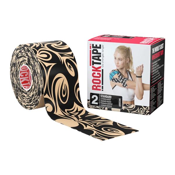 RockTape Kinesiology Tape 97% Cotton/3% Nylon 2"x16.4' Bge w/ Blk Tattoo Ea