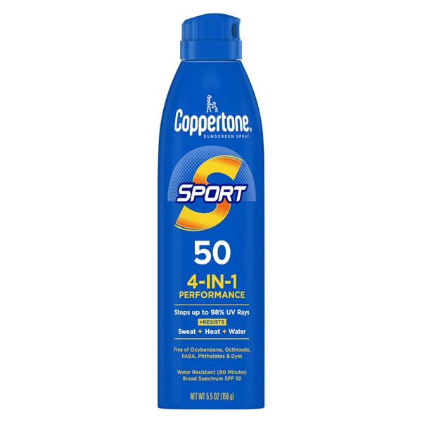 Coppertone Sport Sunscreen Spray Adult 5.5oz Water Resistant 50 SPF Ea