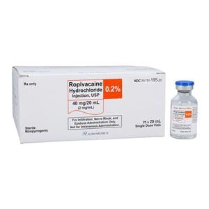 Ropivacaine HCl Injection 0.2% 2mg/mL Preservative Free SDV 20mL 25/Package