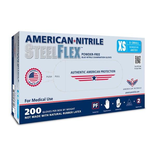 Steelflex Nitrile Exam Gloves Large Standard Steel Blue Non-Sterile, 10 BX/CA