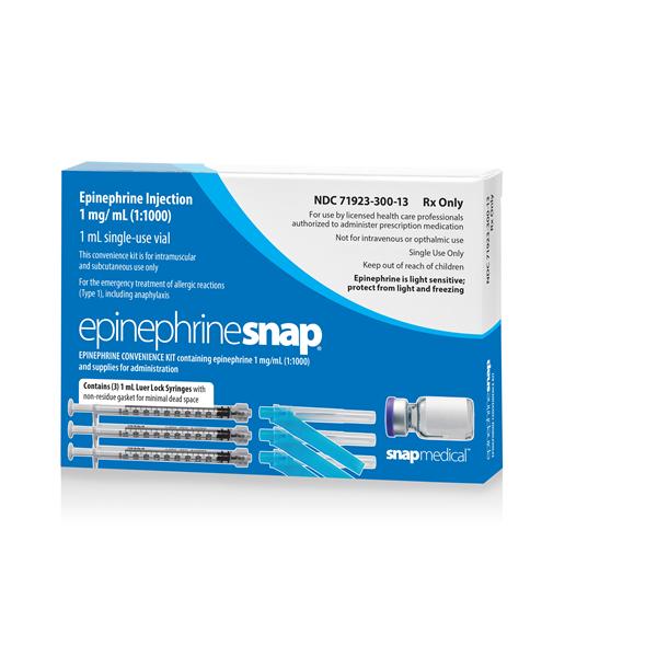 Epinephrine Snap Injection 1mg/mL 1:1000 Contains 3 Doses Kit Each