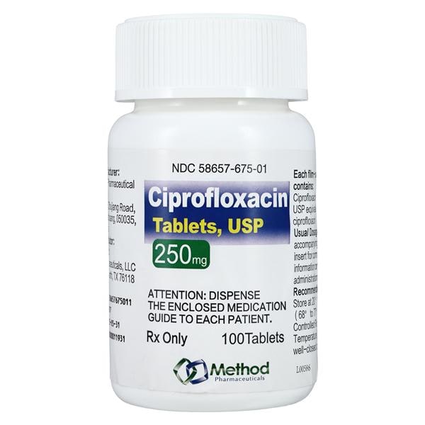 Ciprofloxacin HCl Tablets 250mg Bottle 100/Bottle Each