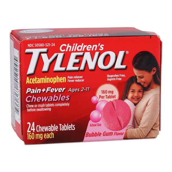 Tylenol Chld 2-11 Pn Rlvr/Fvr Rdcr Chewable Tablets 160mg Bubble Gum 3Bt/Pk, 16 IP/CA