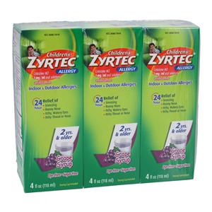 Zyrtec 2yr-Adult Alrgy Oral Solution DyFr 1mg/mL Grape 3/Pk, 12Pk/Ca 4oz 3/Pk