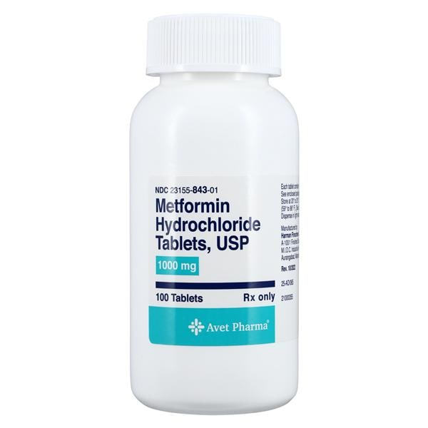 Metformin HCl Tablets 1000mg Bottle 100/Bt