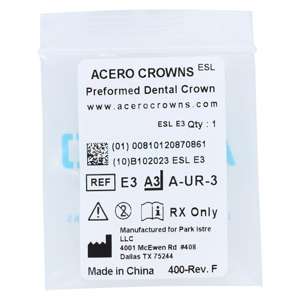 ACERO Stainless Steel Crowns Size 3 Primary Upper Right Central 1/Bag Ea