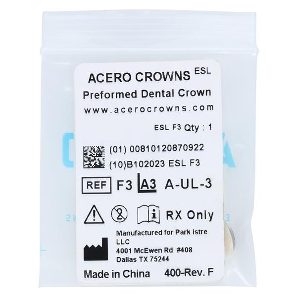 ACERO Stainless Steel Crowns Size 3 Primary Upper Left Central 1/Bag Ea