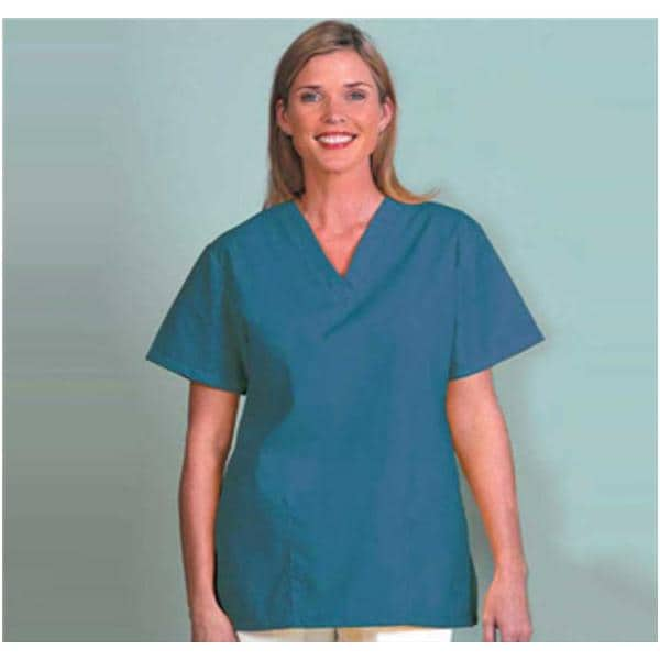 Scrub Shirt V-Neck 2 Pockets Set-In Short Sleeves X-Small Teal Womens Ea