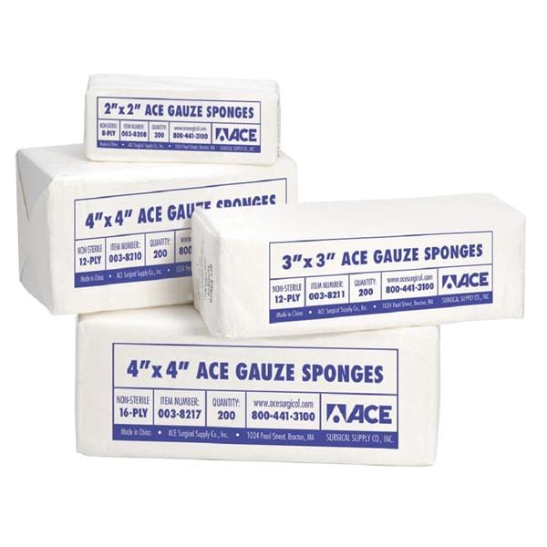 Ace 100% Cotton Gauze Sponge Gauze 4x4" 12 Ply Non-Sterile Square Woven LF