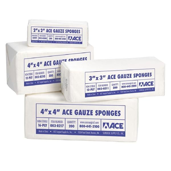 Ace 100% Cotton Gauze Sponge Gauze 2x2" 8 Ply Non-Sterile Square Woven LF