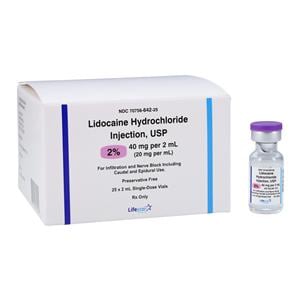 Lidocaine HCl Injection 2% SDV 2mL 25/Pk