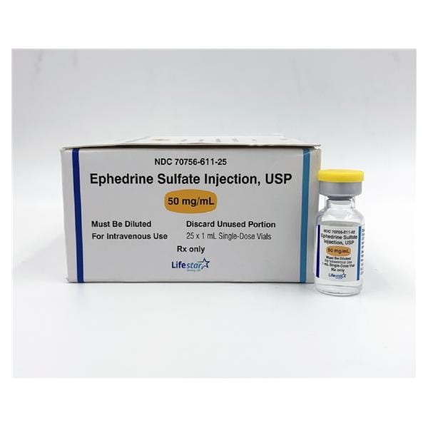 Ephedrine Sulfate Injection 50mg/mL SDV 1mL 25/Package