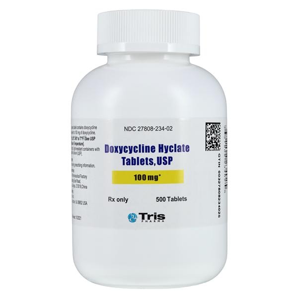 Doxycycline Hyclate Tablets 100mg Bottle 500/Bottle Each