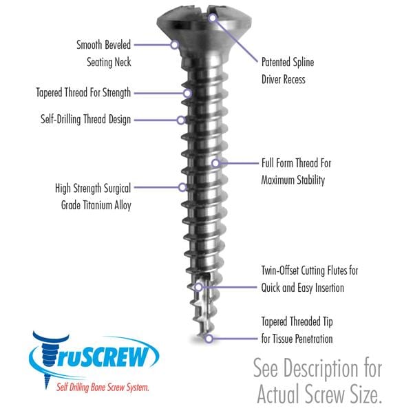 truSCREW Bone Screw 3 mm Head 2 mm/12 mm 5/Pk