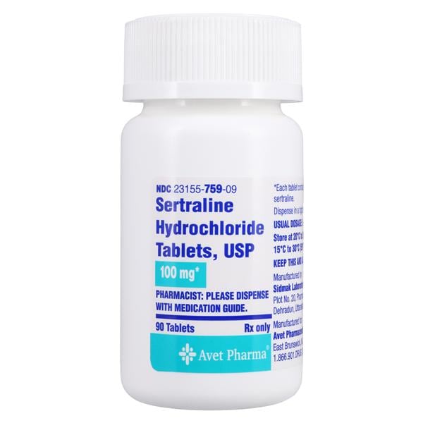 Sertraline HCl Tablets 100mg Bottle 90/Bottle Each