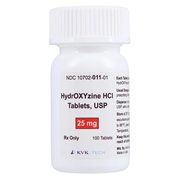 Hydroxyzine HCl Tablets 25mg Bottle 100/Bottle Each