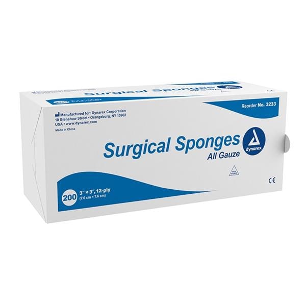 100% Cotton Gauze Sponge 3x3" 12 Ply Non-Sterile Square LF