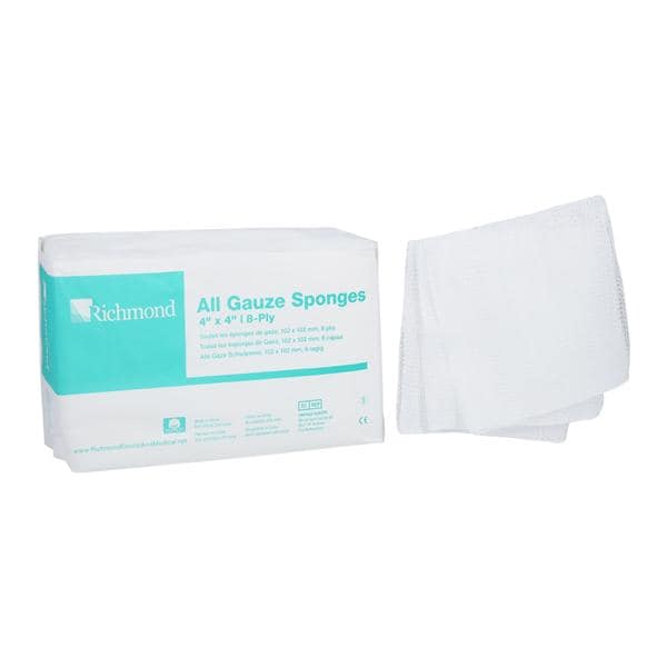 Cotton All-Gauze Sponge 4x4" 8 Ply Non-Sterile Square LF, 20 BG/CA