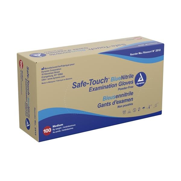 Safe-Touch Nitrile Exam Gloves Medium Blue Non-Sterile, 10 BX/CA