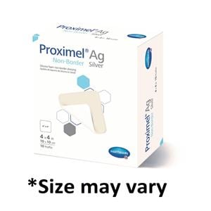 Proximel Ag Silicone Foam Non-Border Dressing 8x8" Sterile Square Adhs Wht/Tn