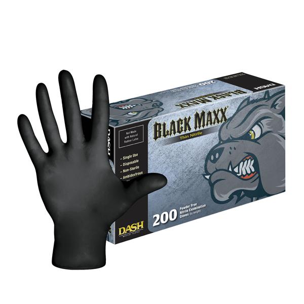 Black Maxx Thin Nitrile Exam Gloves X-Small Standard Black Non-Sterile, 10 BX/CA