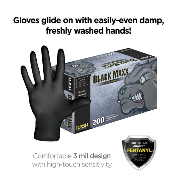 Black Maxx Thin Nitrile Exam Gloves Small Standard Black Non-Sterile