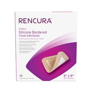 Rencura Silicone Foam Bordered Dressing 5x5" Sterile Square White/Tan Spr Abs